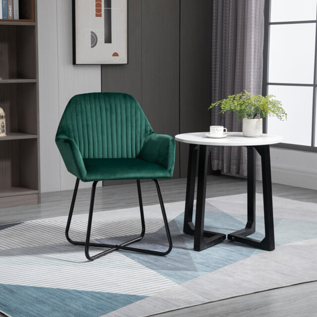 HOMCOM Modern Accent Chair Velvet-Touch Fabric Armchair Green