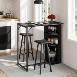 Bar table set, Trese table with 2 bar stools, Dining table Standing table with shelf Kitchen table bistro living room