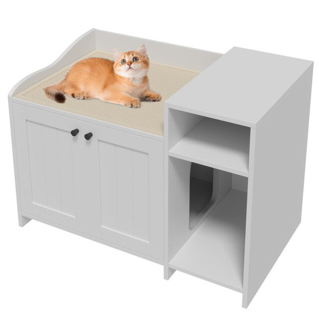 Cat Litter Box Enclosure Furniture, Hidden Litter Box Cabinet, Indoor Wooden Cat Washroom with Storage, Pet House, Dog Proof Hideaway Kitty Covered Li