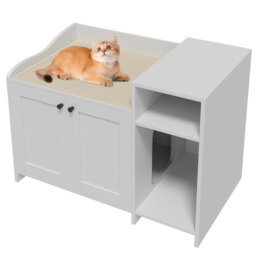 Cat Litter Box Enclosure Furniture, Hidden Litter Box Cabinet, Indoor Wooden Cat Washroom with Storage, Pet House, Dog Proof Hideaway Kitty Covered Li