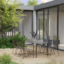Ebern Designs 7 Piece Garden Dining Set in Dark Gray Steel