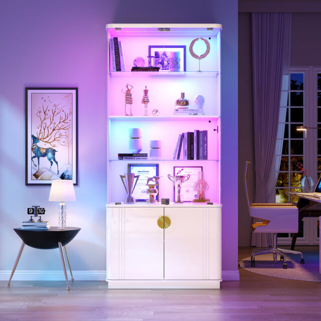 180cm H Display Cabinet with RGB Sensor Lights, 4-Tier Lockable Storage Cabinet