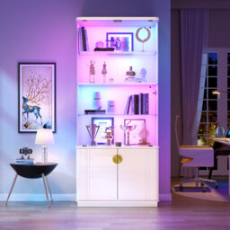 180cm H Display Cabinet with RGB Sensor Lights, 4-Tier Lockable Storage Cabinet