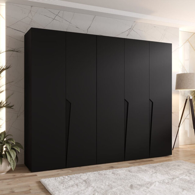 Piano I Hinged Door Wardrobe 250cm - Modern Five-Door Wardrobe with Rails and Shelves