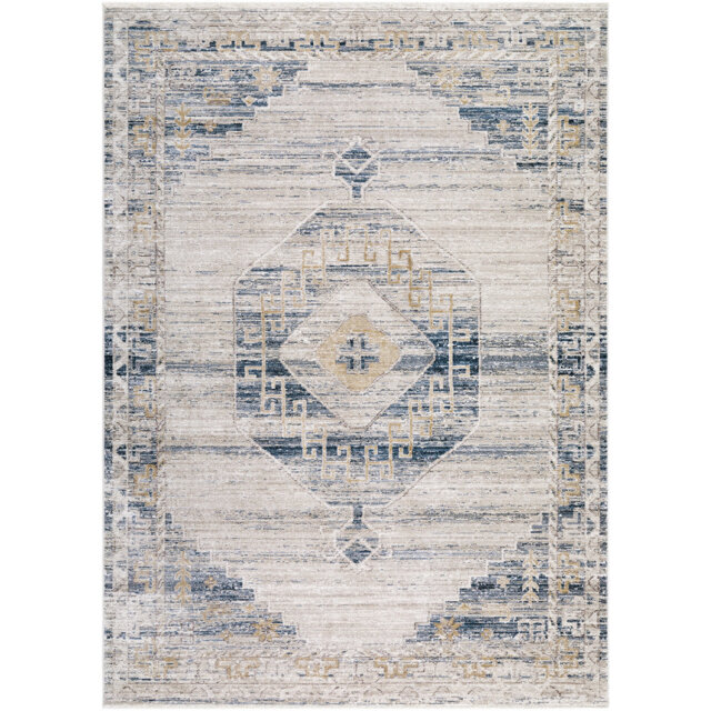 Fifth Avenue-Vintage Off-White Brown Grey Traditional Boho Fringe Living Dining Bedroom Rug
