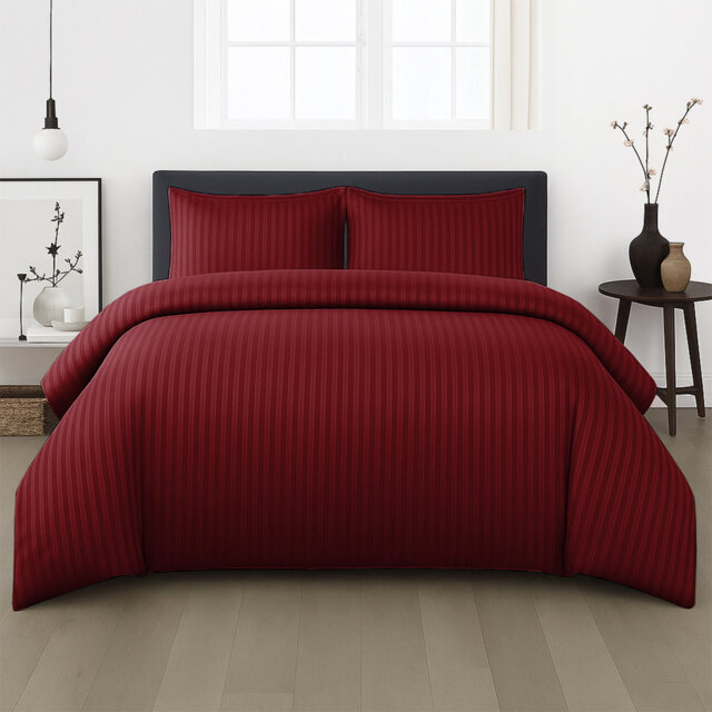 Microfiber Stripe Duvet Complete Set With Striped Pillows & Fitted Sheet