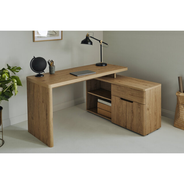 Hollice 140Cm W L-Shape Credenza Desk with Cabinet
