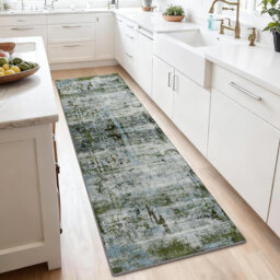 60 x 180?cm Abstract Low Pile Carpet, Non-Slip Washable Area Mat Moss Green