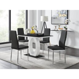 Scottsmoor High Gloss Halo Dining Table Set & 4 Luxury Faux Leather Dining Chairs - Modern Design