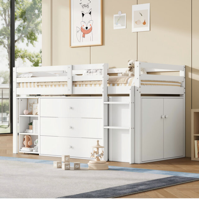 3ft Wood Bed With 2 Doors, 3 Drawers And 3 Shelves White