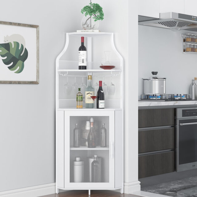 Corner Bar Cabine, Wine Cabinet with Removable Glass Shelves, Sideboard Buffet Cabinet