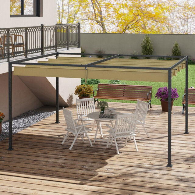 4 X 3m Metal Pergola With Retractable Roof, Uv Resistant Canopy, Powder Coated Rustproof Frame, 8 Anchor Bolts Included, Outdoor Patio Garden Gazebo S