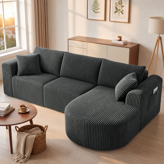 COMHOMA 237CM L-Shaped Boneless Corner Sofa, Sectional Modular Sofa With Memory Foam Seating & Wide Armrest Design, Cloud Couches For Living Room, Bed