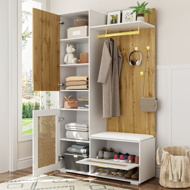 Hall Tree 110cm Wide with Bench and Shoe Storage