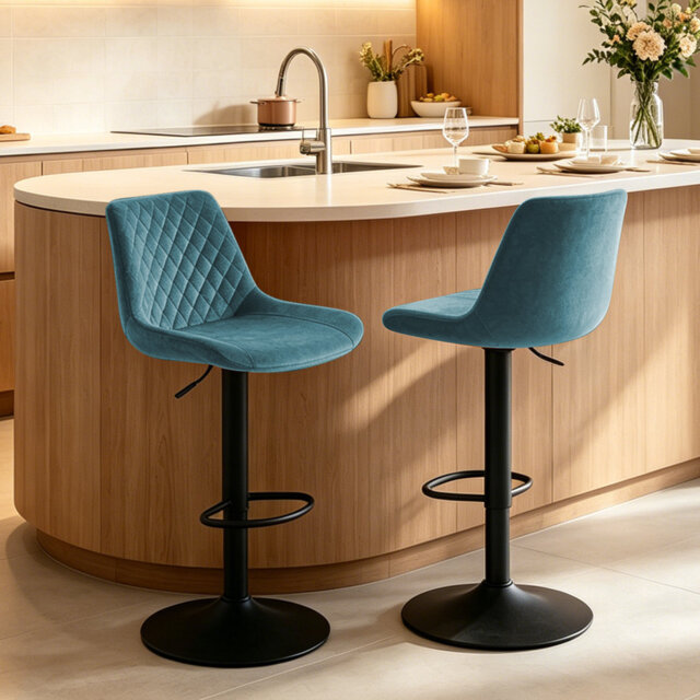 Adjustable Height Velvet/Suede Bar Stools with Gas Lift