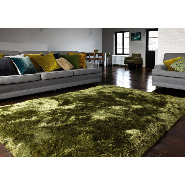 Plush Deep Pile Shaggy Green Rug