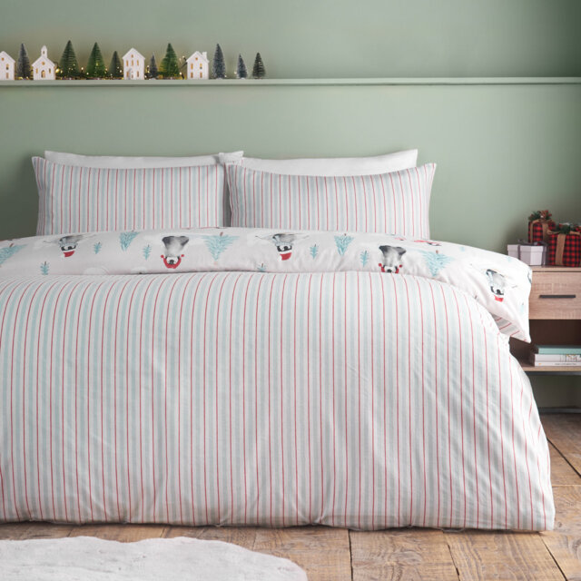 Brushed Christmas Penguins Cotton Reversible Duvet Cover Set