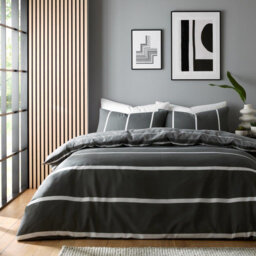 Striped Duvet Cover Set with Matching Pillowcases, Soft Polycotton Bedding, Single Double King, Machine Washable