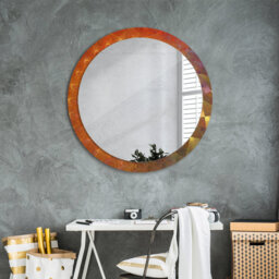 Huldar Round Glass Framed Wall Mounted Accent Mirror in Orange/Grey