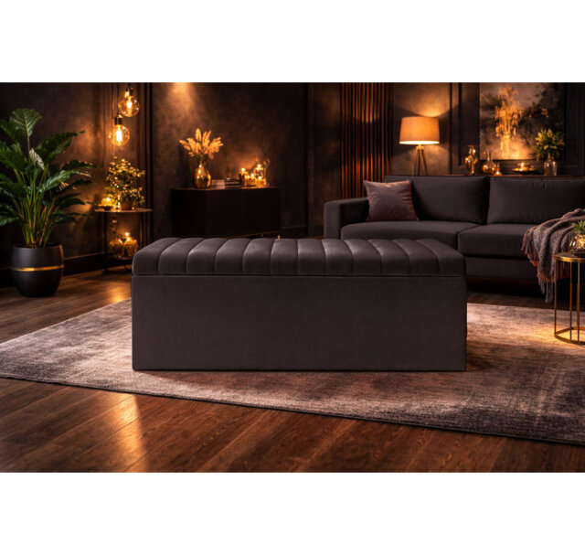 Royal Velvet Storage Ottoman Box with Hinged Lid - Lined Upholstered End of Bed Storage Bench - Soft Close Storage Seat - Made in UK