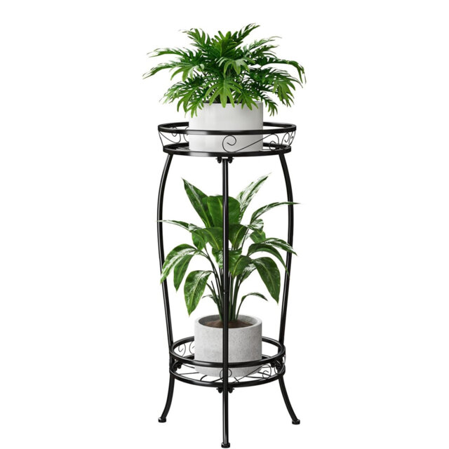Metal 2 Tier Plant Stand Indoor, Black Plant Shelf for Patio Garden Corner Balcony Living Room