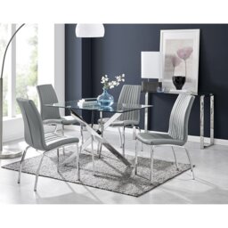 Lenworth Chrome and Glass Rectangular Dining Table Set with 4 Soft Touch Faux Leather Chairs