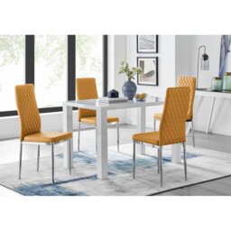 Scottsmoor Modern Grey Dining Table With 6 Luxury Velvet Quilted Dining Chairs