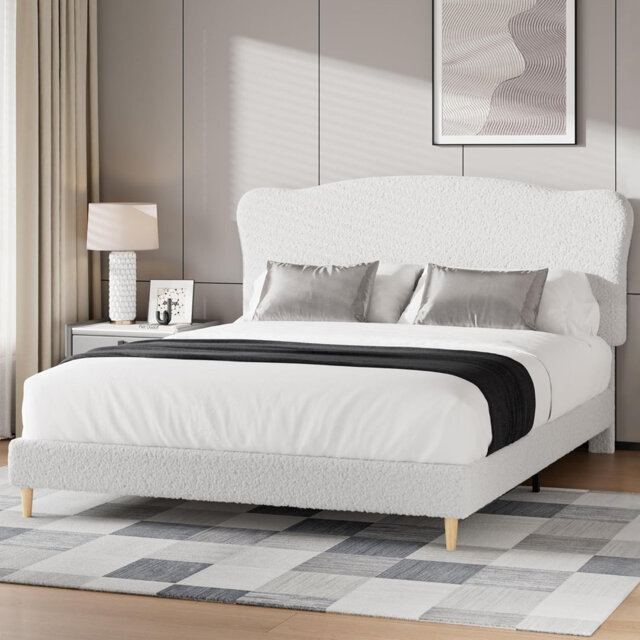 Soft Material Upholstered Single Bed Frame 100x190 cm, Scalloped Headboard, Sturdy Wooden Slats, Heavy Duty, Noise-Free, Easy Assembly, Modern Bedroom