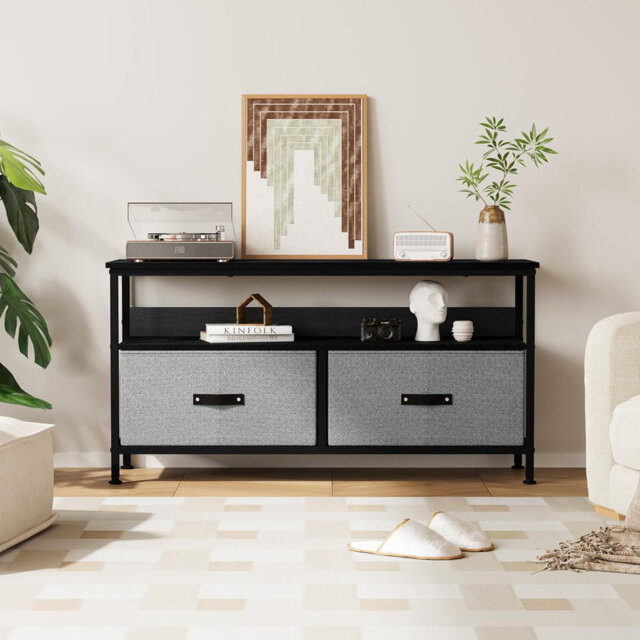 Aptliton 98.8cm TV Stand with 2 Fabric Drawers, Modern Media Console Table for Bedroom Living Room, Narrow Television Stand Entertainment Centre, Fits