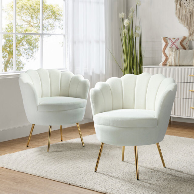 Donata Modern Velvet Barrel Chair with Channel Tufted Back and Scalloped Seashell Edges