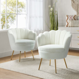 Donata  Modern Velvet Barrel Chair with Channel Tufted Back and Scalloped Seashell Edges