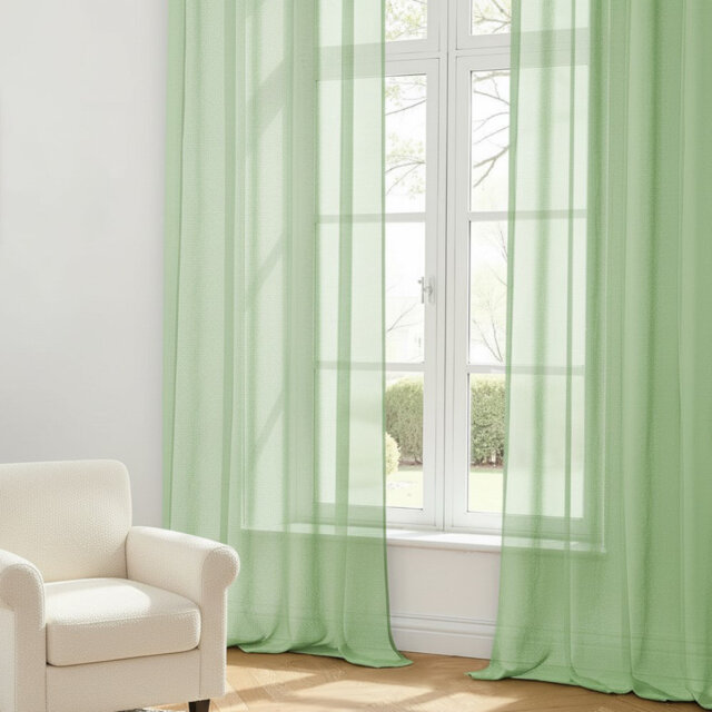 Faux Linen Sheer Curtain Panel Pair