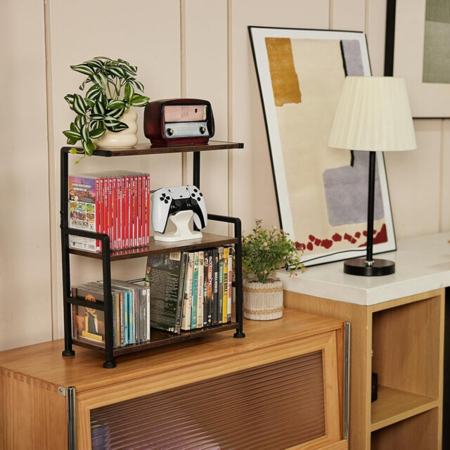 CD Storage Rack, 3-Tier Wooden CD Holder, 70 CD Cases Desktop DVD Storage Units Stand