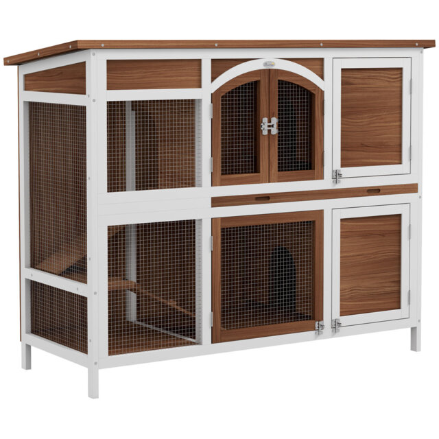 Rabbit Hutch Outdoor Guinea Pig Hutch 2 Tier 125 x 48 x 100cm Brown