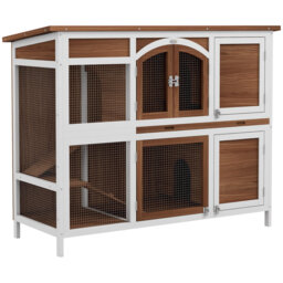 Rabbit Hutch Outdoor Guinea Pig Hutch 2 Tier 125 x 48 x 100cm Brown