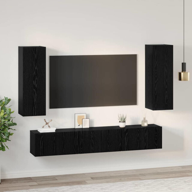 TV Cabinet Set 5 Pcs Black Oak Medium 30.5 X 30 X 90 Cm