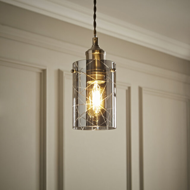 15cm H Glass Drum Lamp Shade ( Slip-On ) in Grey