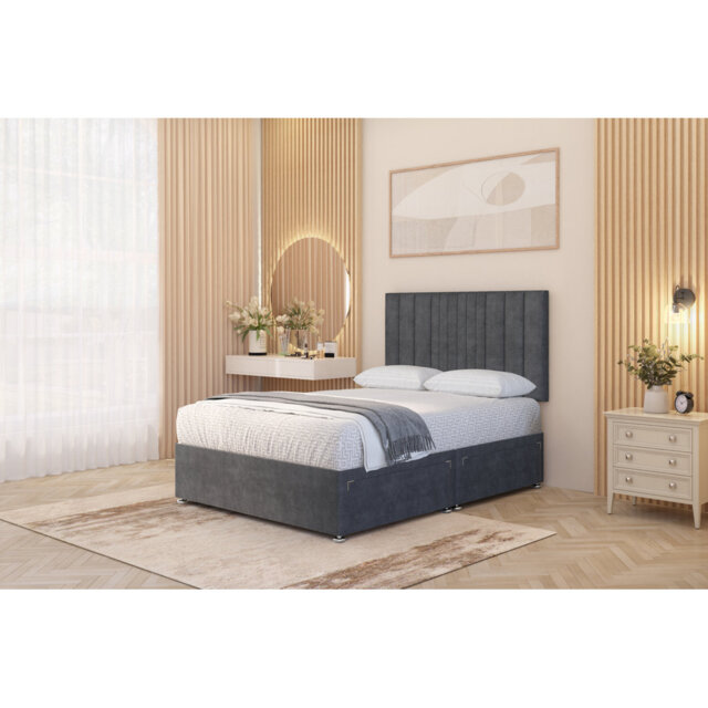 Alyssa Velvet Divan Bed Set Sprung Memory Foam Mattress & Headboard with Drawers