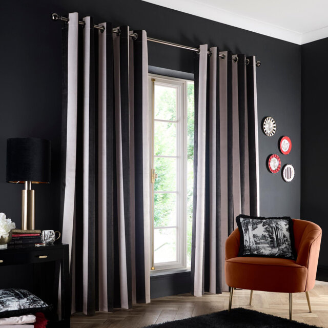 Laurence Llewelyn-Bowen Festivo Stripe Eyelet Curtains Black