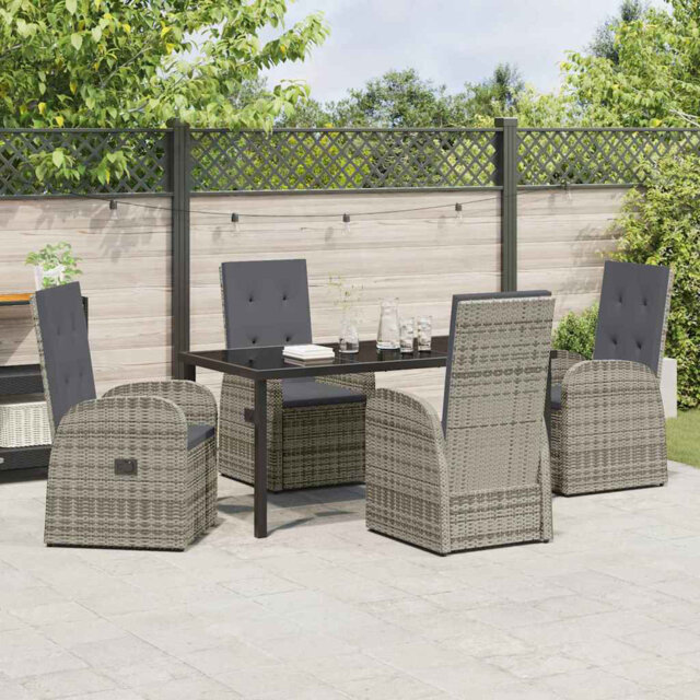 Garden Dining Set With Cushion Grey Poly Rattan Outdoor Furniture Patio