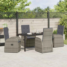 Garden Dining Set With Cushion Grey Poly Rattan Outdoor Furniture Patio