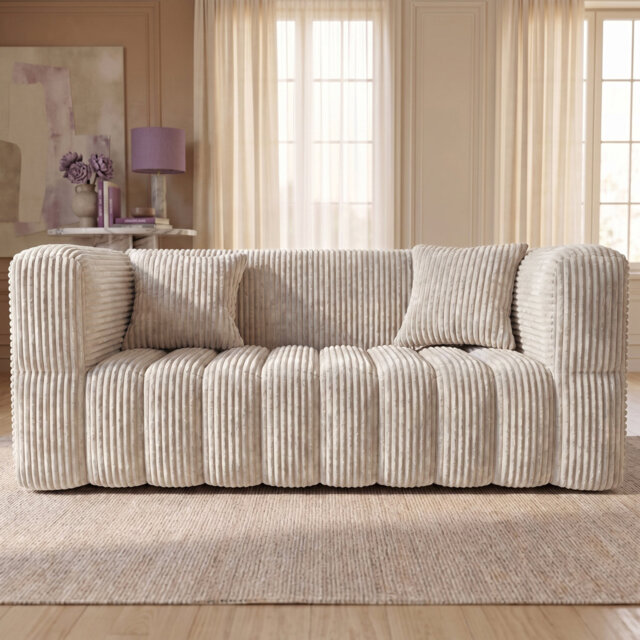 Modern Corduroy 2-Seater Loveseat with Oversized Armrests, Small Space Sofa