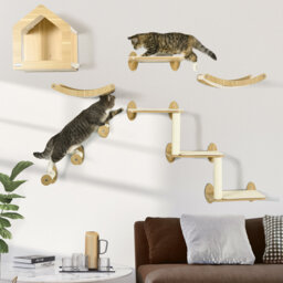 8 Piece Cat Shelves Set Cat Wall Furniture Condo Beige