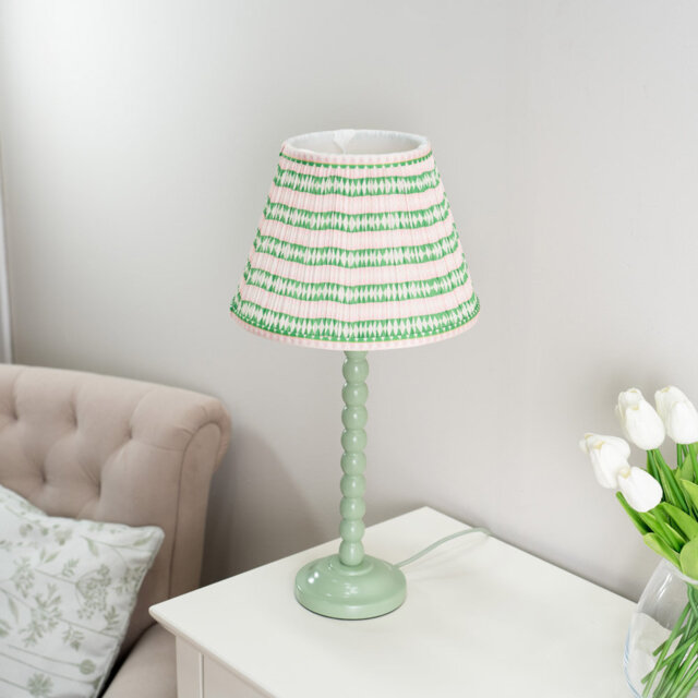 Bobbins Powder Table Lamp with Tapered Fabric Aztec Pleasted Lamp Shade