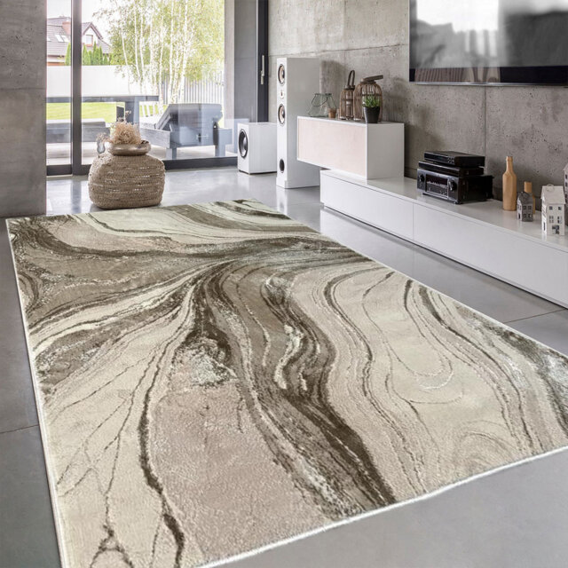 Modern Abstract Marble Area Rug – 100% Polyester Living Room Carpet, Antistatic, Soil & Water Repellent, Colourfast Indoor Rug