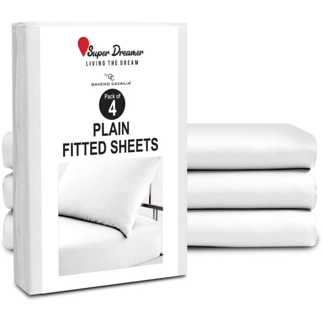 Pack of 4 Plain Dyed Fitted Sheets Microfiber - Soft and Breathable Microfiber Bedding for Ultimate Comfort & Easy Care