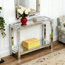 Ghita 120cm Mirrored Glass Console Table with Double Layer Shelf