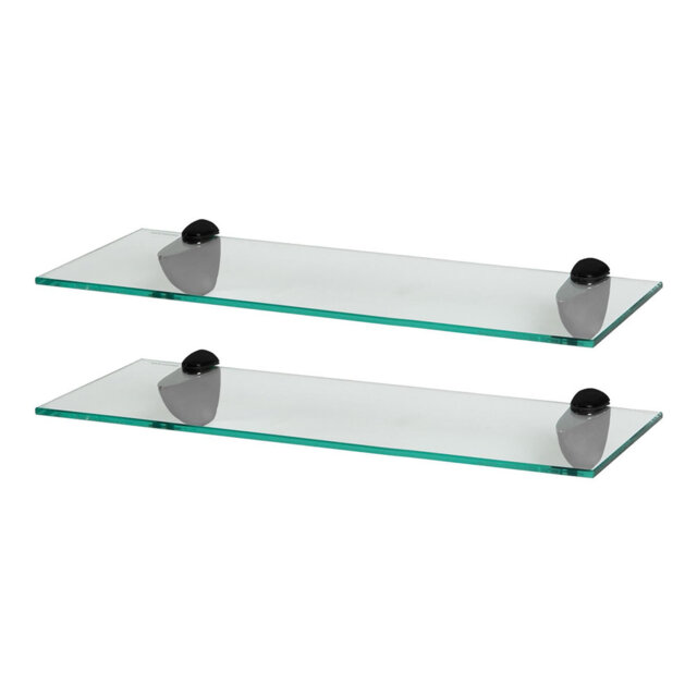 Harbour Housewares - Floating Glass Shelves with Metallic Brackets - Set of 2