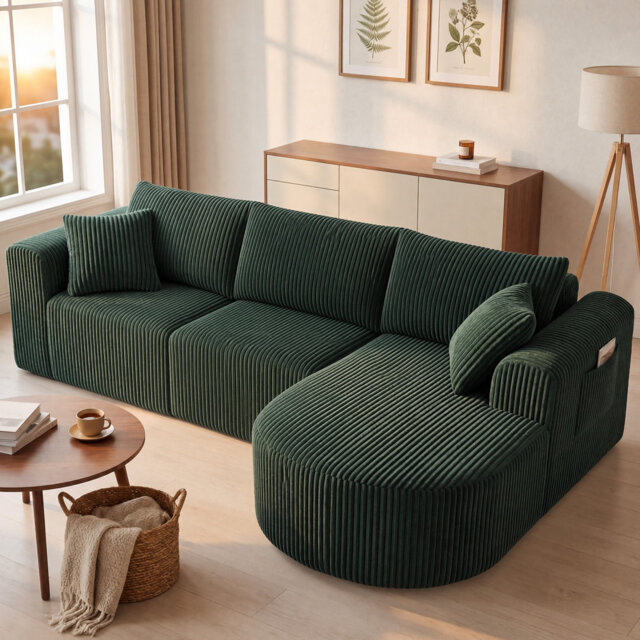 COMHOMA 237CM L-Shaped Boneless Corner Sofa, Sectional Modular Sofa With Memory Foam Seating & Wide Armrest Design, Cloud Couches For Living Room, Bed