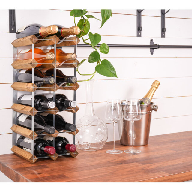 Wine rack for 15 bottles. Made of Swedish pine wood and produced in Sweden. The rack is delivered flat-packed.